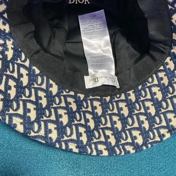 Dior Navy and White Monogram Bucket Hat with Branded Band - Picture 5 of 5